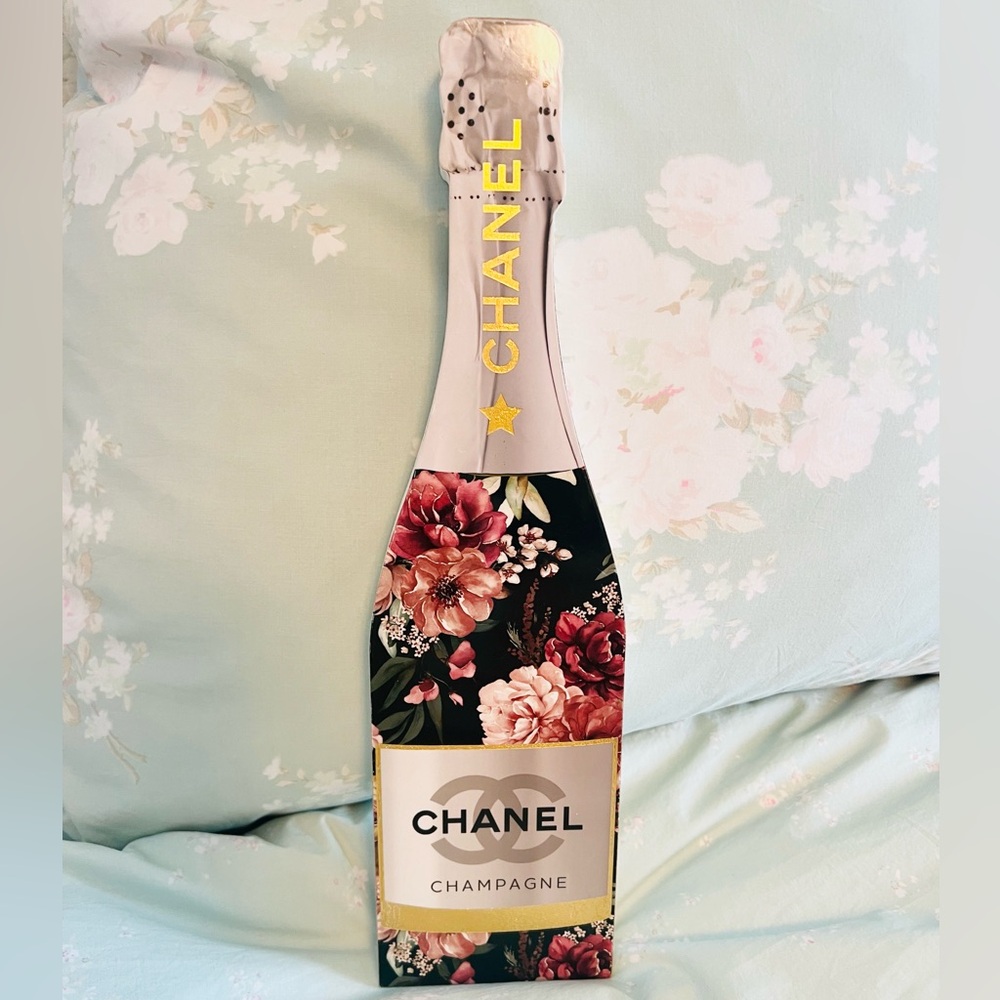 Chanel Floral Champagne Decorative Bottle - Pink & Black- 4×14×1